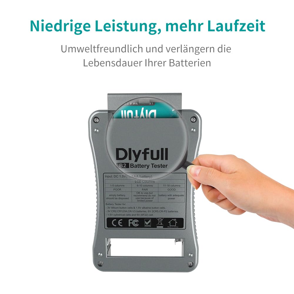 Dlyfull LCD Universal Batterietester für AA AAA C D 9V Digitaler Testgerät für CR123A CR2 CRV3 2CR5