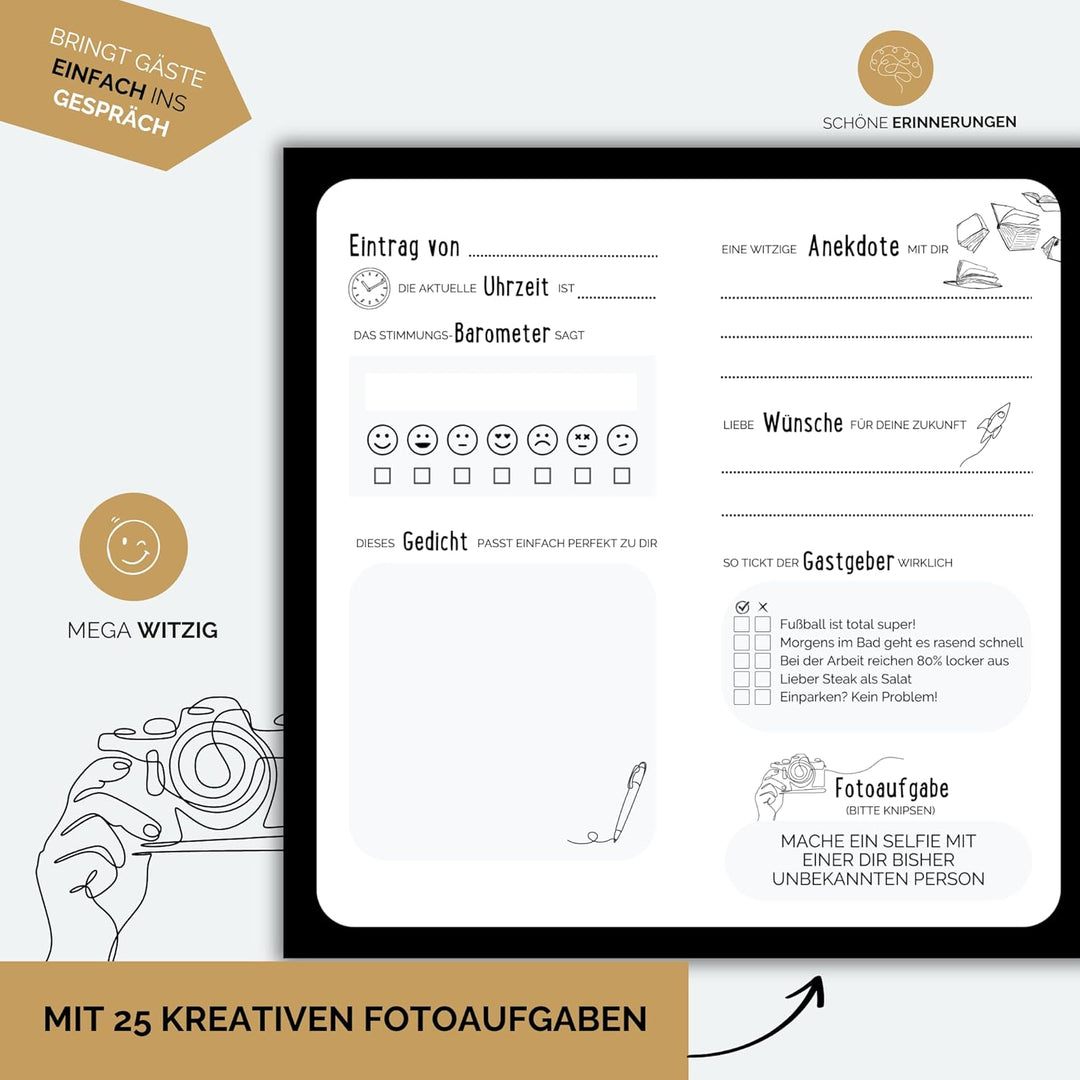 Gästebuch Geburtstag mit Fragen by snaPmee - Für 50 Einträge, jede Seite ist einzigartig - Edles Har
