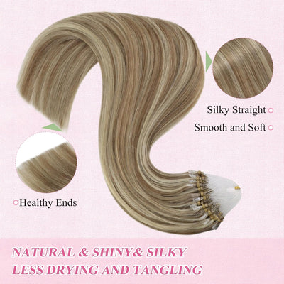YoungSee Microring Extensions Echthaar Hellbraun Micoring Extensions 50 cm Haarverlangerung Microrin