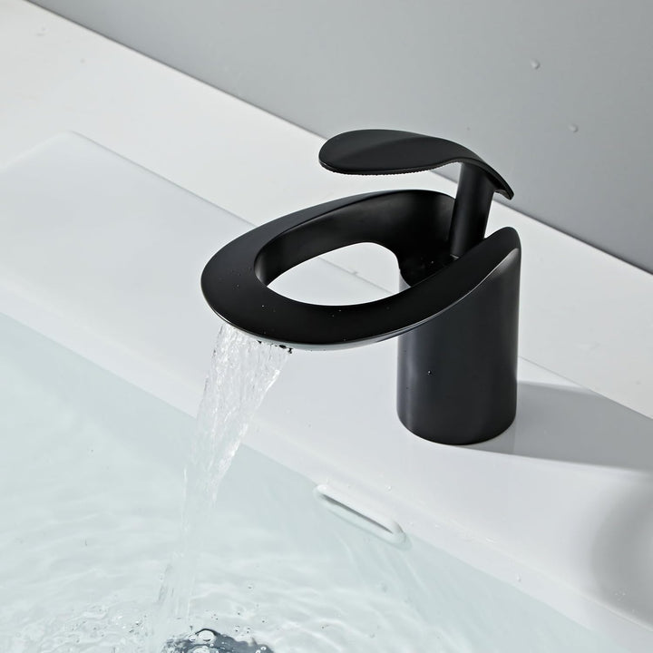 Badezimmer Matt Schwarz Wasserhahn Wasserfall Einzelgriff Ein Loch Waschbecken Eitelkeit WC Kreative