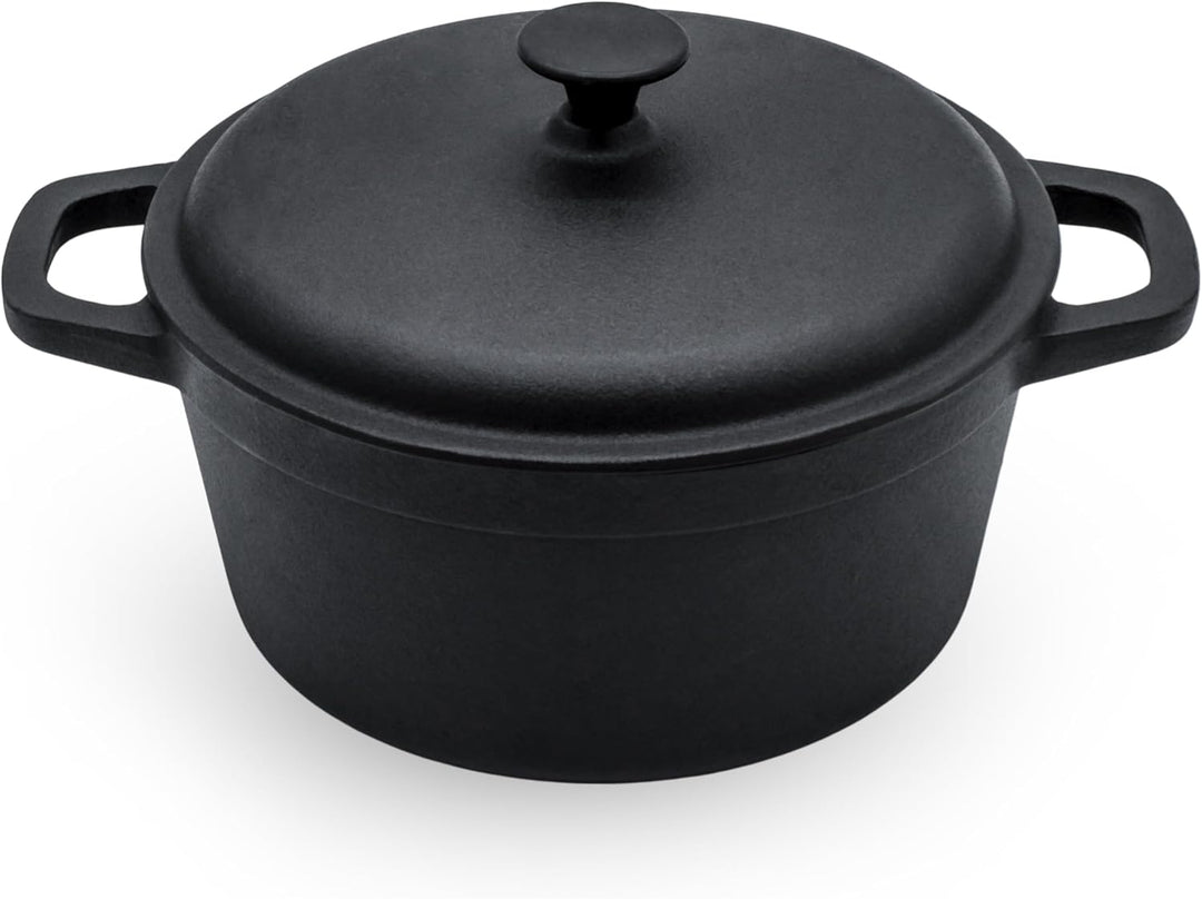 Spetebo Gusseisen Topf mit Deckel 20 cm - Grilltopf Eisentopf Kochtopf Schmortopf Bräter Topf 20 cm,