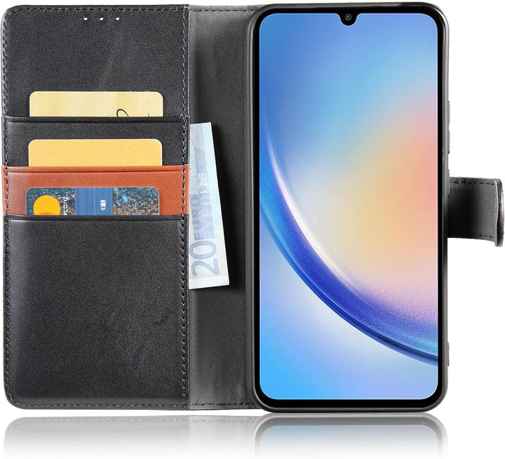 LENSUN Echtleder Hülle für Samsung Galaxy A34, Handyhülle [Echtes Leder][Magnetverschluss][RFID] Han