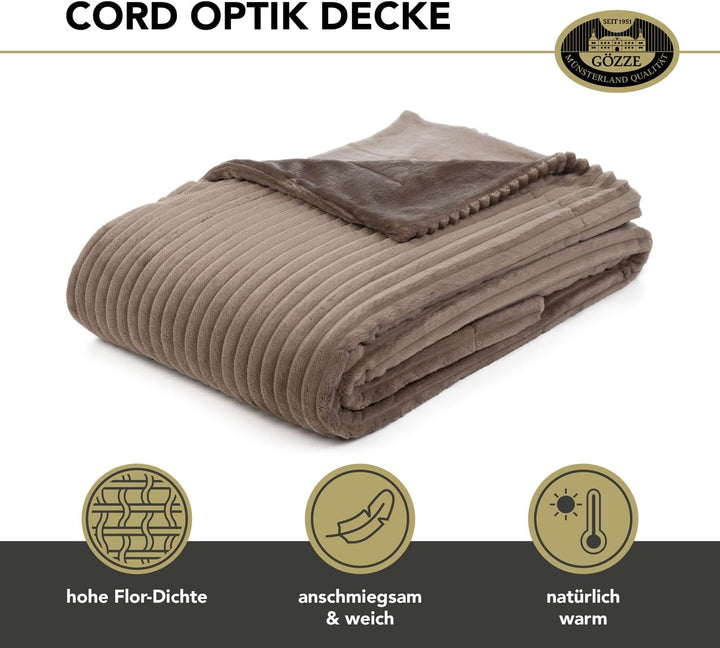 Gözze - Kuschelweiche Wohndecke in Cord Optik, 1620g/Stück, 150 x 200 cm - Taupe, Taupe