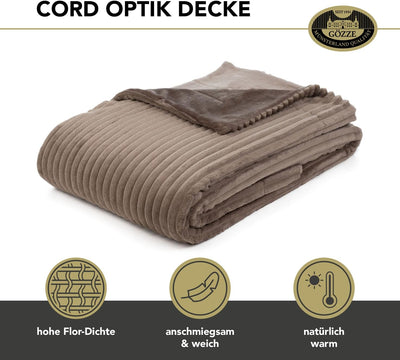 Gözze - Kuschelweiche Wohndecke in Cord Optik, 1620g/Stück, 150 x 200 cm - Taupe, Taupe