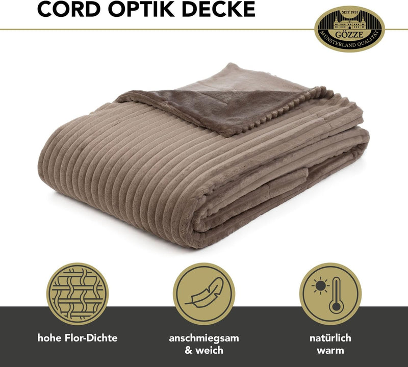 Gözze - Kuschelweiche Wohndecke in Cord Optik, 1620g/Stück, 150 x 200 cm - Taupe, Taupe