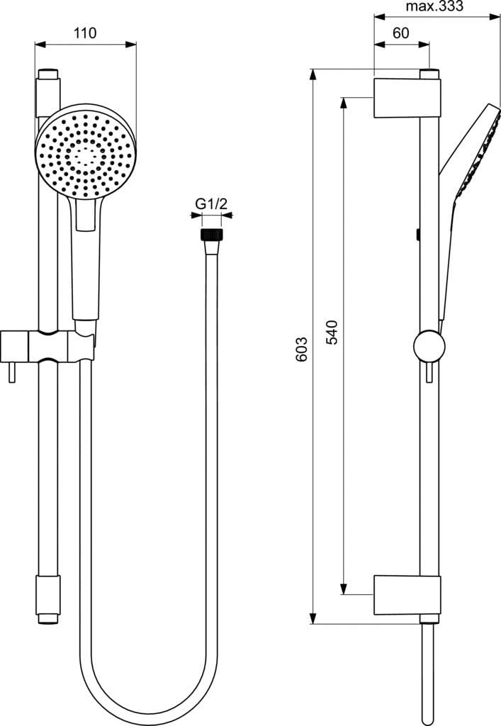 Ideal Standard B2240AA Idealrain EVO Diamond Minikit Brauseschlauch 110 mm, Brauseschlauch und Wandh