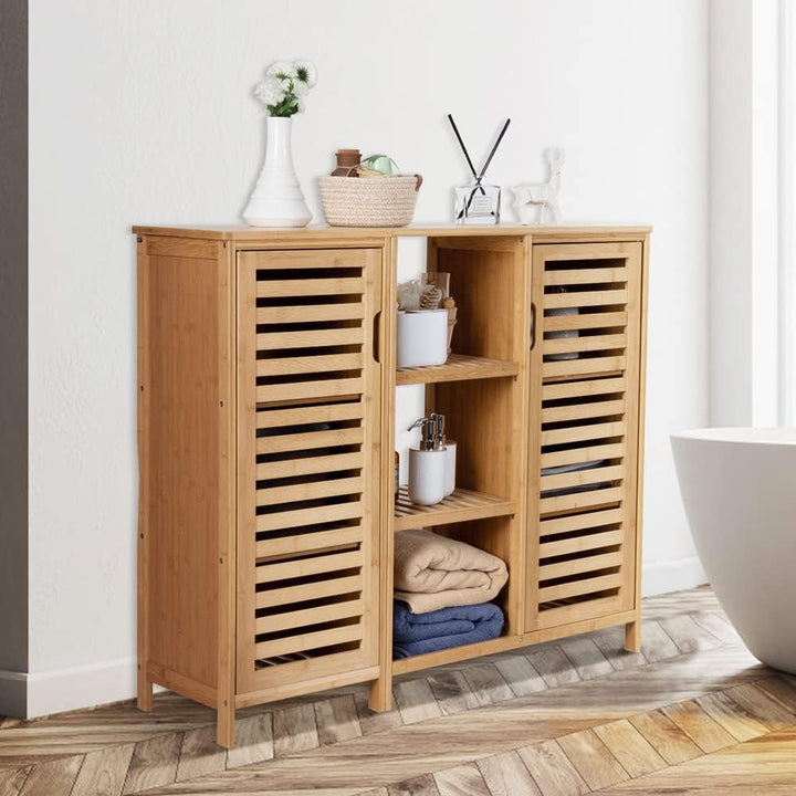 WAOHO badezimmerschränke aus Bambus,Badezimmer Regal,Sideboard Wohnzimmer,Sideboard, Bad Regal stehe