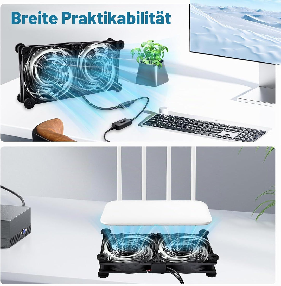 NewHail 2 in 1 Leiser Dual Router Lüfter kühler 120 mm mit 3 Grad Geschwindigkeitsregler (L/M/H), DC