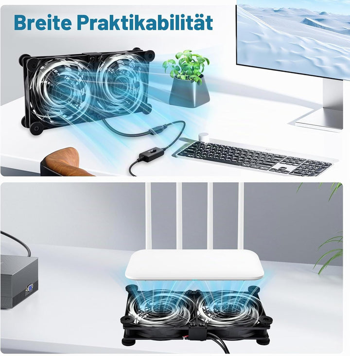 NewHail 2 in 1 Leiser Dual Router Lüfter kühler 120 mm mit 3 Grad Geschwindigkeitsregler (L/M/H), DC