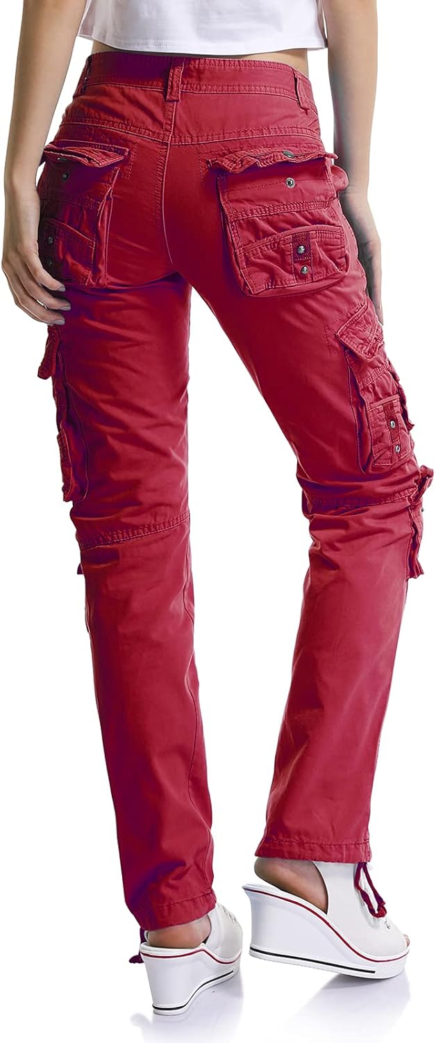 Aeslech Cargohose Damen, Damen Arbeit Kampfhose Straight Leg Pants mit Taschen für Damen Casual Outd
