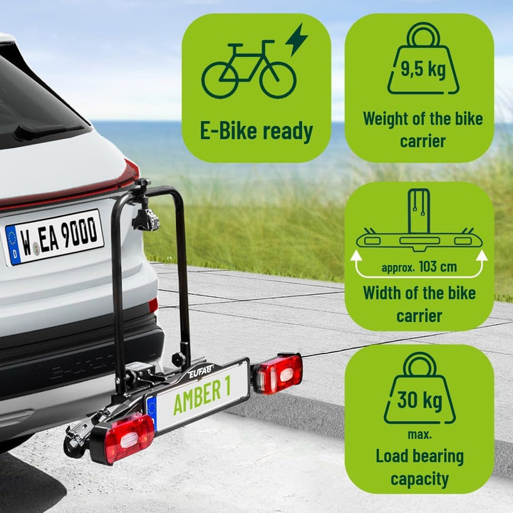 EUFAB 11559 Fahrradträger AMBER 1, E-Bike geeignet, teilweise vormontiert, für 1 Fahrrad, für