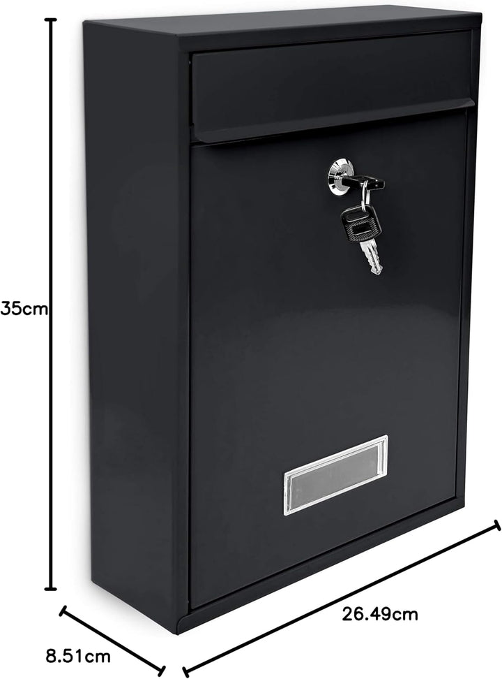 Design Briefkasten Metall Schwarz 26,5 x 35 x 8,5 cm, Schwarz