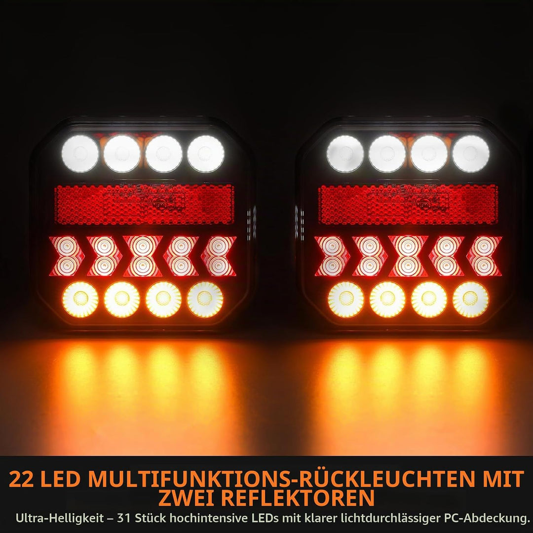 2 Stück Anhänger Rücklichter, IP65 12/24 V Superhell Wasserdicht Blinker Bremse Rückwärtsgang Nebels