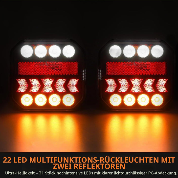 2 Stück Anhänger Rücklichter, IP65 12/24 V Superhell Wasserdicht Blinker Bremse Rückwärtsgang Nebels