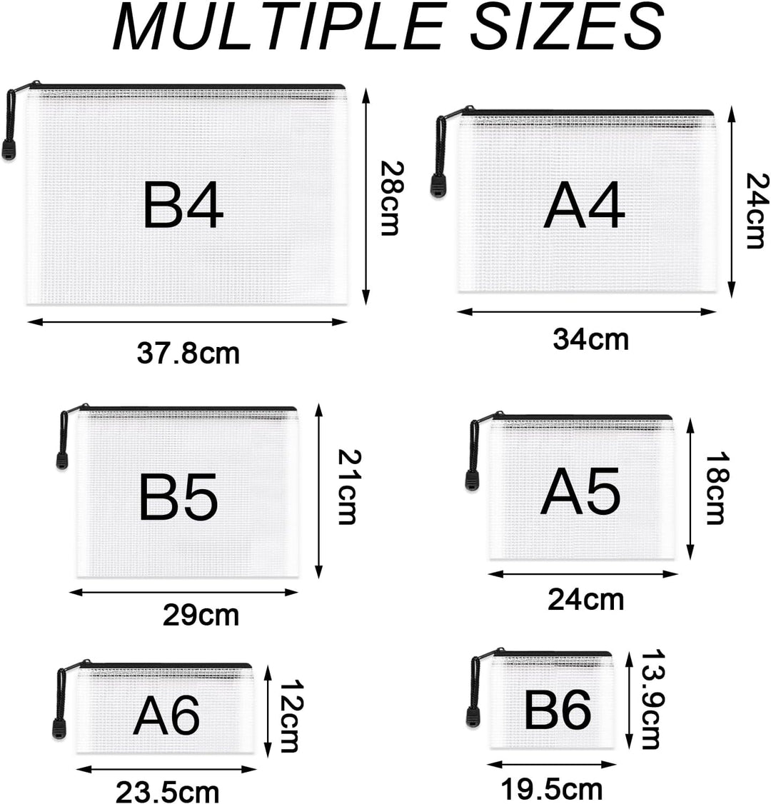 Umriox schwarze Dokumententasche A3+A4+A5+A6+B4+B6, 12 Stück wasserdichte Dokumententasche Reissvers