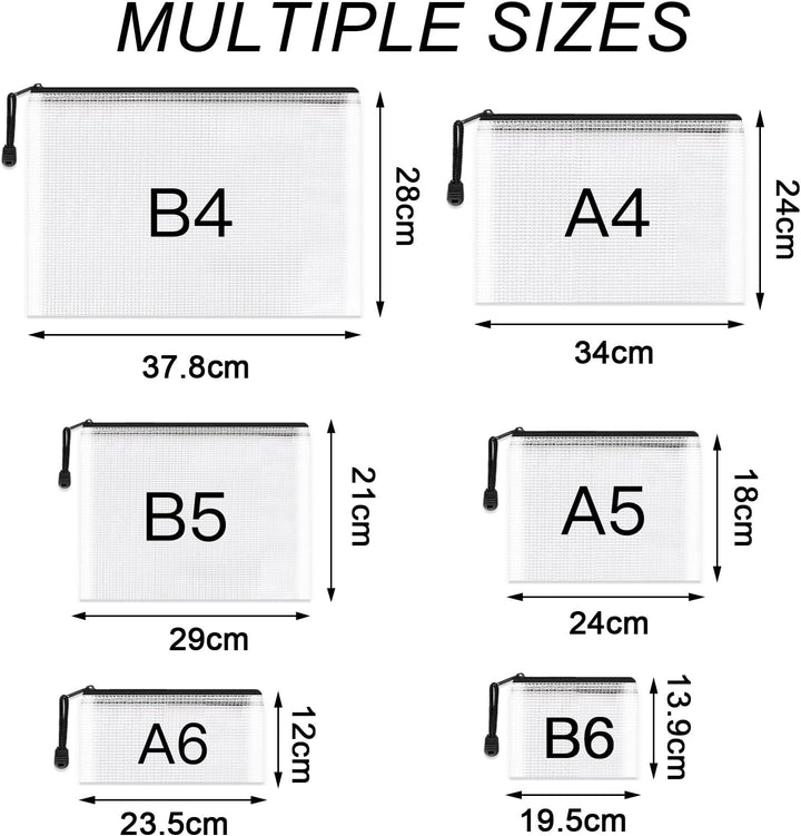 Umriox schwarze Dokumententasche A3+A4+A5+A6+B4+B6, 12 Stück wasserdichte Dokumententasche Reissvers