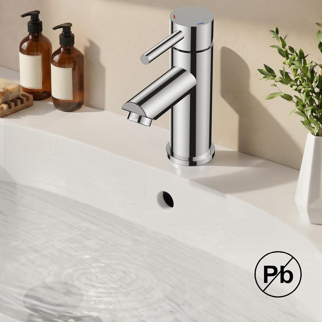 FORIOUS® Wasserhahn Bad, Edelstahl Waschbeckenarmatur mit Auslaufhöhe 85MM, Einhebel-Mischbatterie f