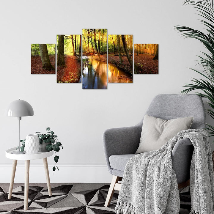 Runa Art Wandbilder Wald Landschaft 5 Teilig Bild auf Vlies Leinwand Deko Schlafzimmer Wohnzimmer Fl