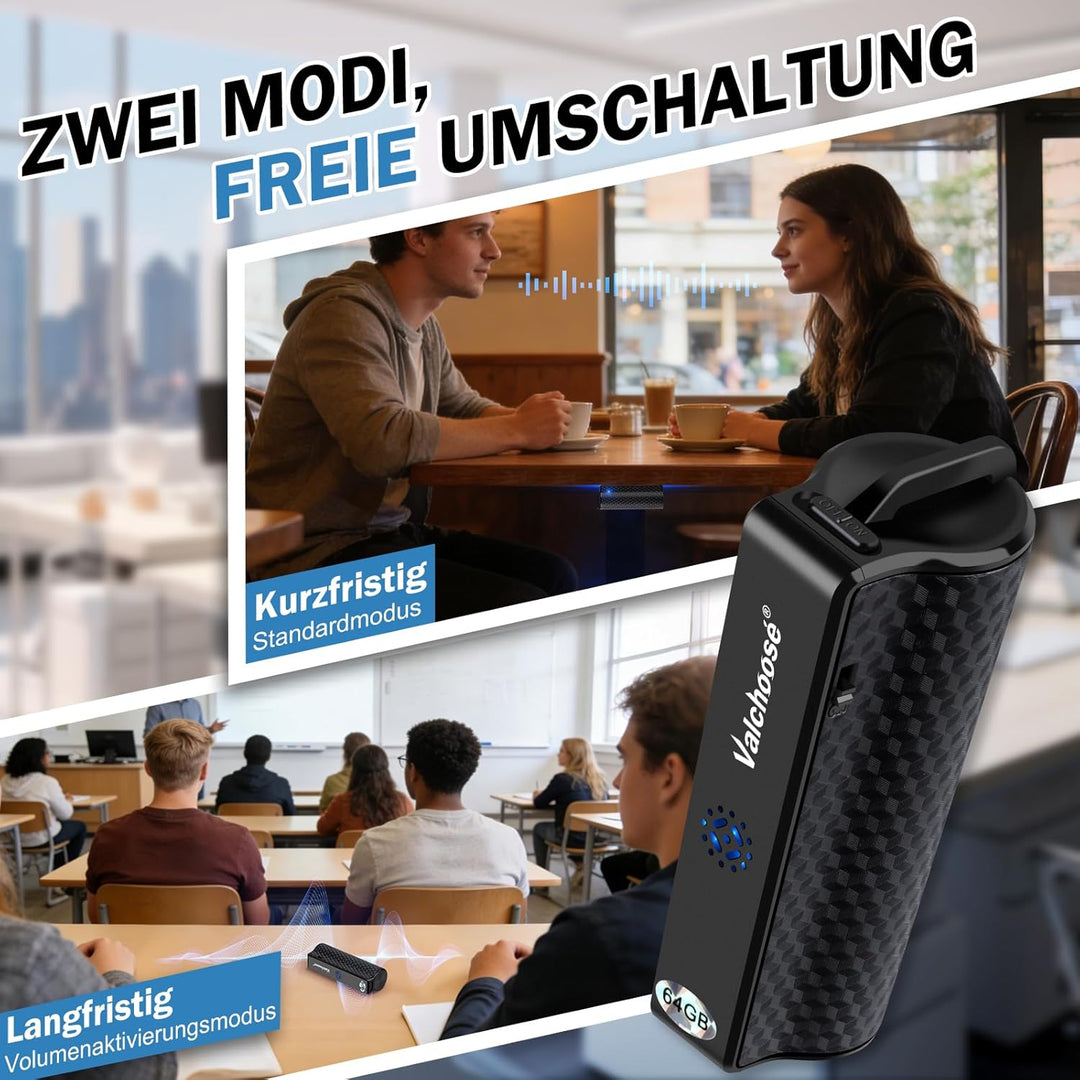 Valchoose 64 GB Digitales Diktiergerät – Aufnahmegerät Klein mit One-Touch-Aufnahme, Magnetfunktion