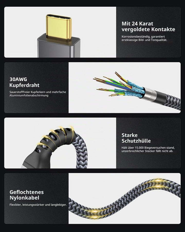 Maxonar Thunderbolt 4 Kabel 1m/40Gbps, TB4 USB C 4.0 Kabel Unterstützt 1x8K 60hz oder doppelten 4K60