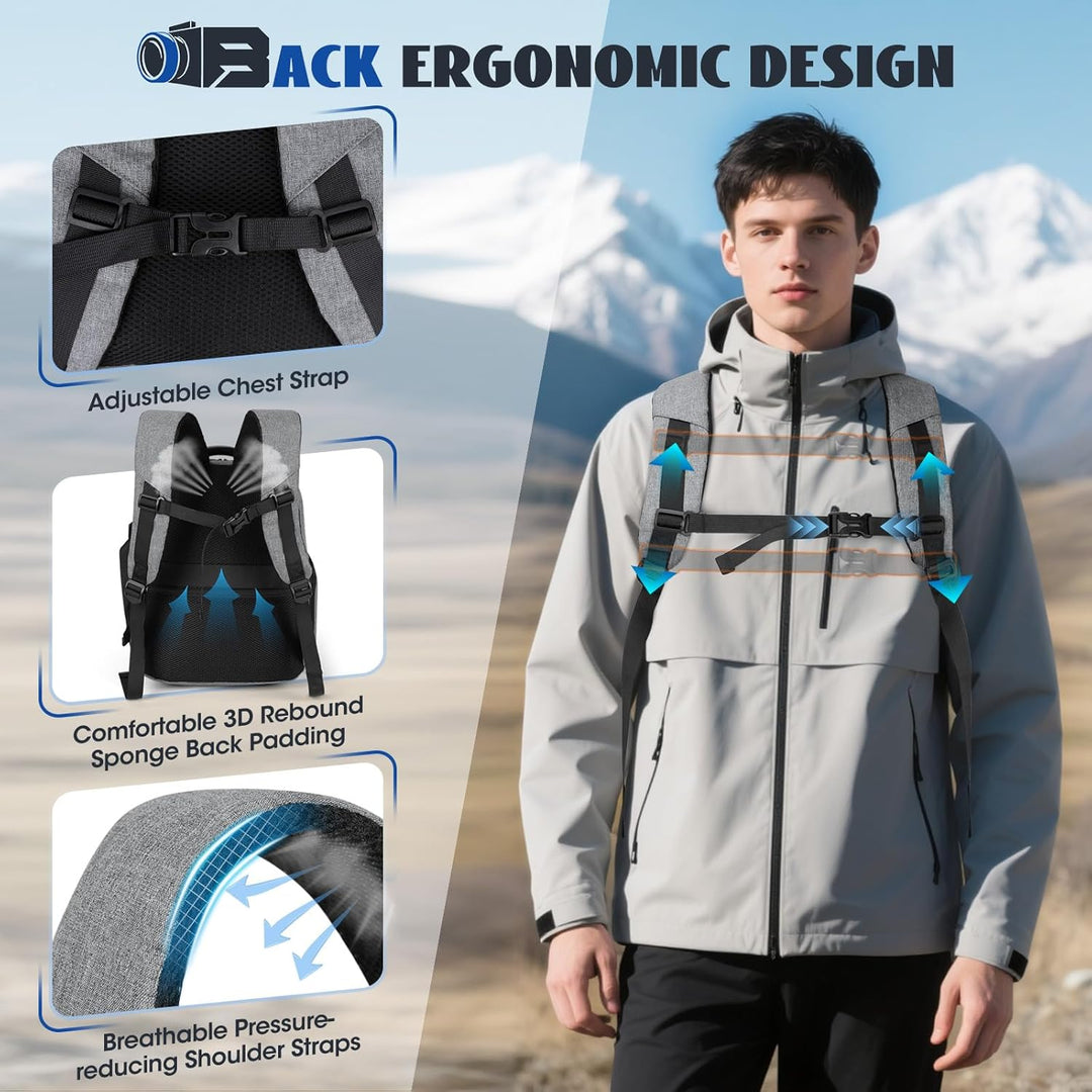 RAINSMORE Fotorucksack Kamerarucksack Gross mit 14 Zoll Laptopfach Leicht Kamera Rucksack DSLR SLR K