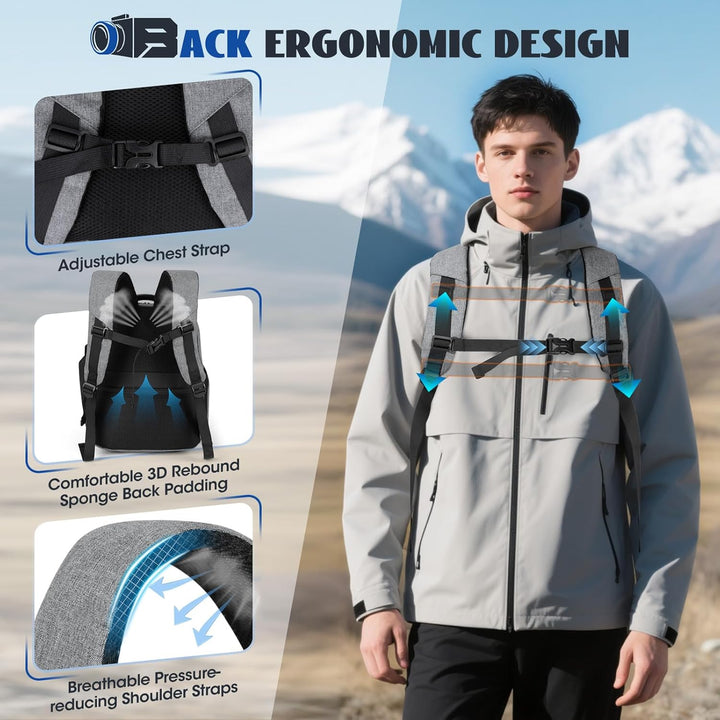 RAINSMORE Fotorucksack Kamerarucksack Gross mit 14 Zoll Laptopfach Leicht Kamera Rucksack DSLR SLR K