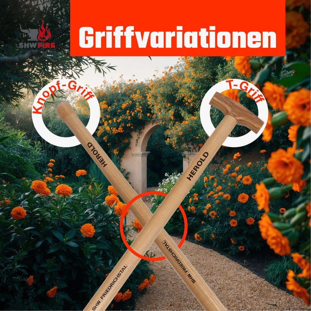 SHW-FIRE Spaten - ideal für Harte, steinige Böden, Trittkante und 110cm Stiel mit Knopfgriff - robus