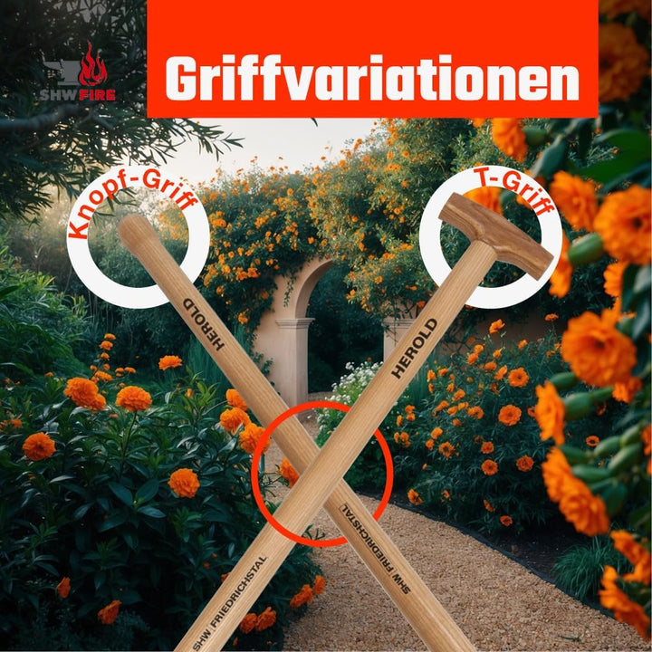 SHW-FIRE Spaten - ideal für Harte, steinige Böden, Trittkante und 110cm Stiel mit Knopfgriff - robus