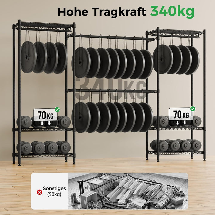 Mondeer Offener Kleiderschrank, ausziehbarer Metall-Kleiderständer Schwarz, Schwarz