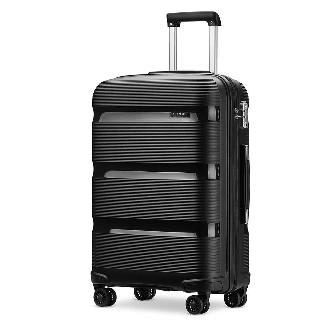 KONO Koffer Trolleys Reisekoffer mit TSA Schloss L (65cm Mittelgross Koffer) Schwarz, L (65cm Mittel