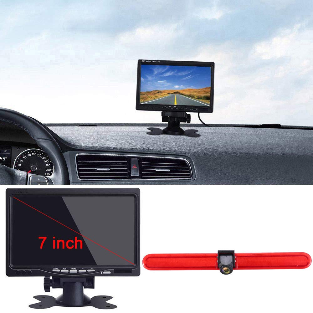 Transporter 7" TFT LCD Monitor+Bremslicht Rückfahrkamera Wasserdicht Rückfahrsystem für VW T5 Multiv