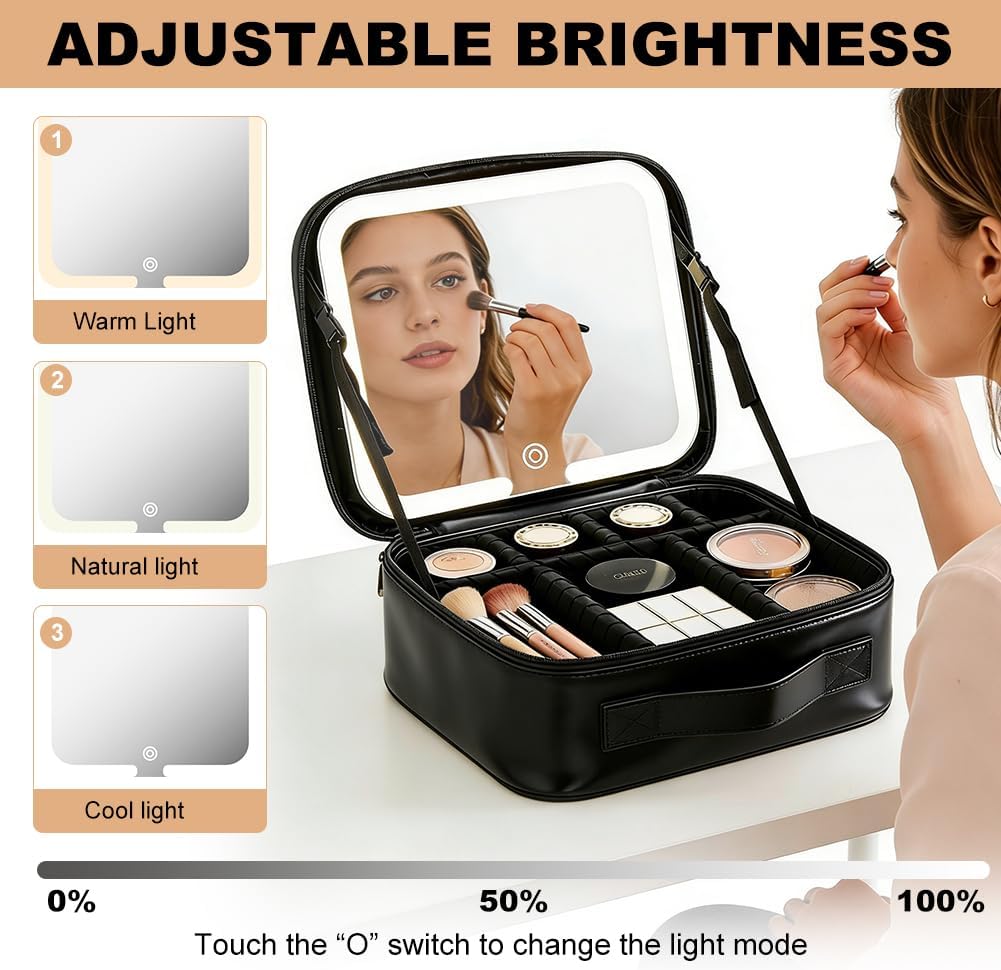 Kosmetiktasche mit LED - Beleuchtung Licht,7 Staufächer Reise-Kosmetikkoffer,3-in-1 Kosmetikkoffer T