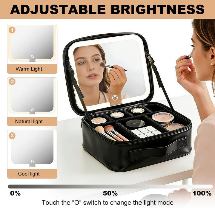 Kosmetiktasche mit LED - Beleuchtung Licht,7 Staufächer Reise-Kosmetikkoffer,3-in-1 Kosmetikkoffer T