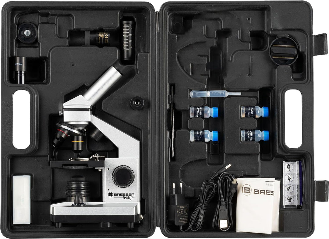 Bresser Junior Mikroskop Set 40x-1024x mit USB Kamera und heller LED-Beleuchtung für Durchlichtbeoba