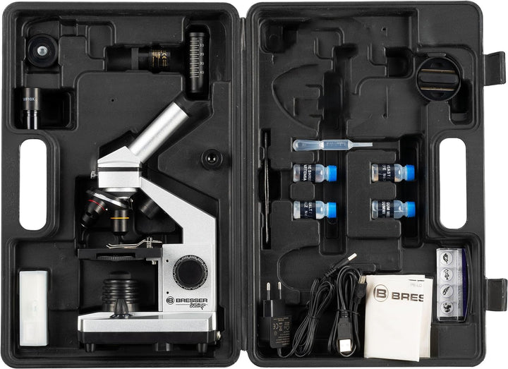 Bresser Junior Mikroskop Set 40x-1024x mit USB Kamera und heller LED-Beleuchtung für Durchlichtbeoba