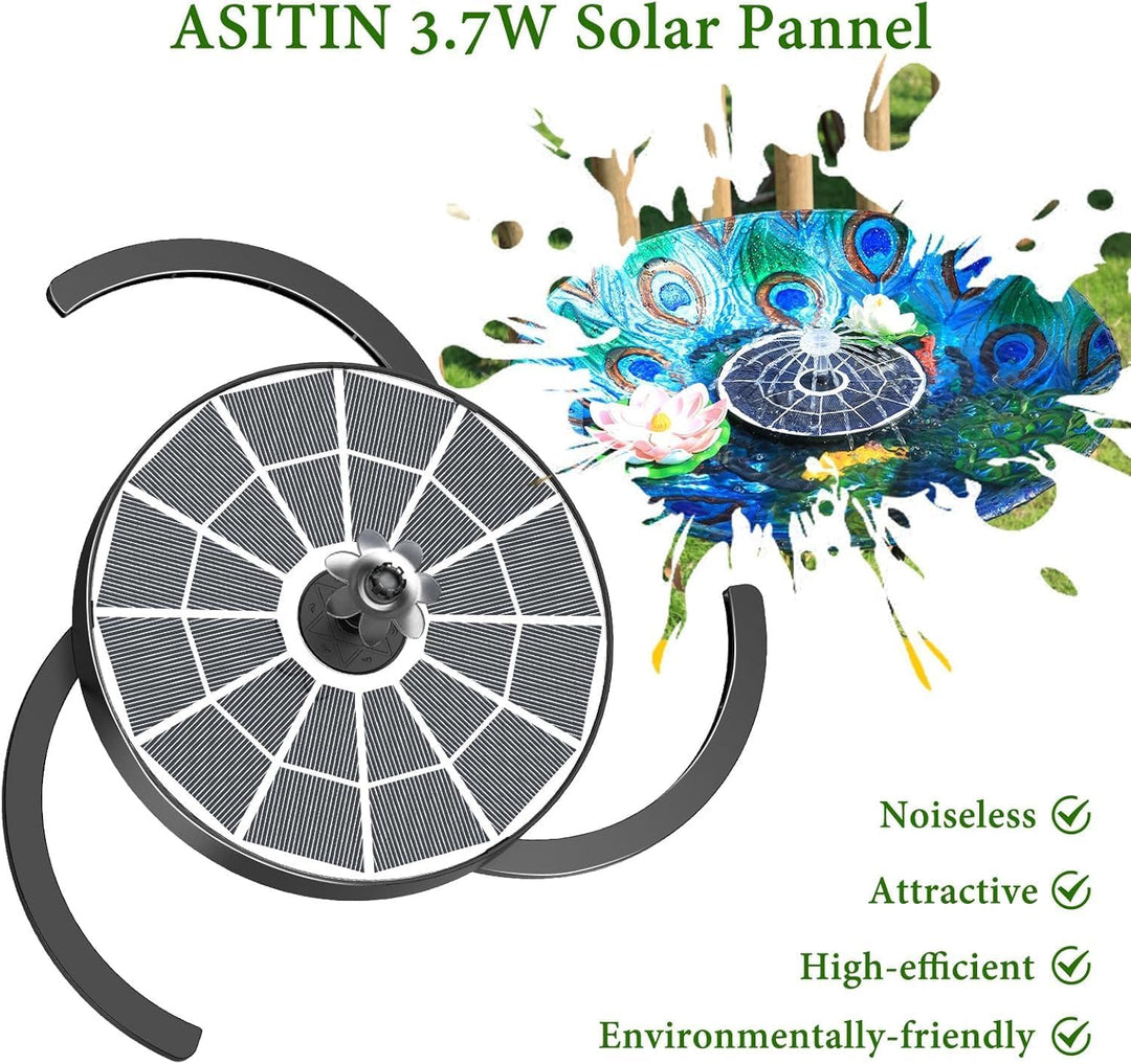 AISITIN Solarbrunnen für Draussen, Solar Springbrunnen für Aussen 3,7W mit 4 Sprüh Effekten,Solar Te