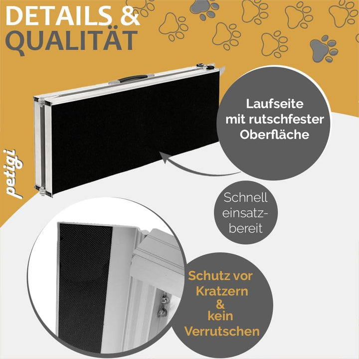 Hunderampe Hundetreppe Länge 155 cm, 150 kg Belastbarkeit Auto Kofferraum Treppen Rampe Einstiegshil