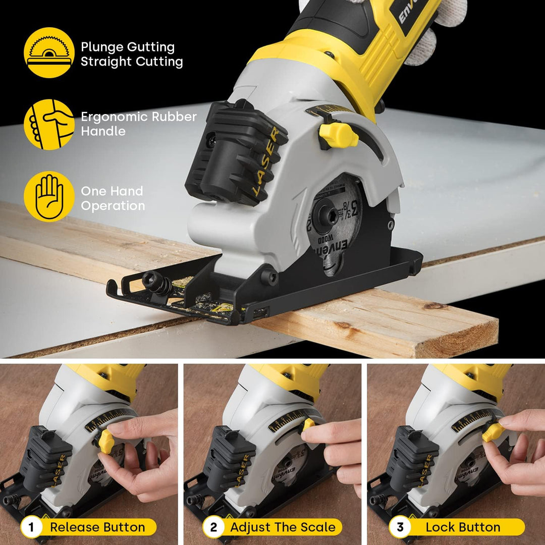 Enventor Mini Kreissäge 580W, Mini Handkreissäge mit Skalenlineal & Laserführung, 4000RPM, Einhändig