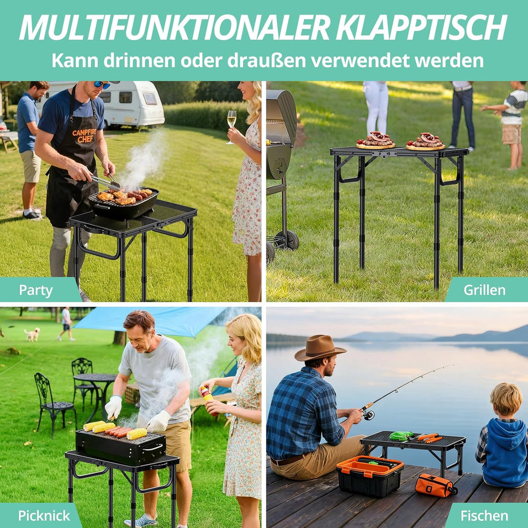 VINTEAM Campingtisch Klappbar 58x40cm, 3 Höhenverstellbar Leicht & Tragbar, Aluminium Metallgitter,