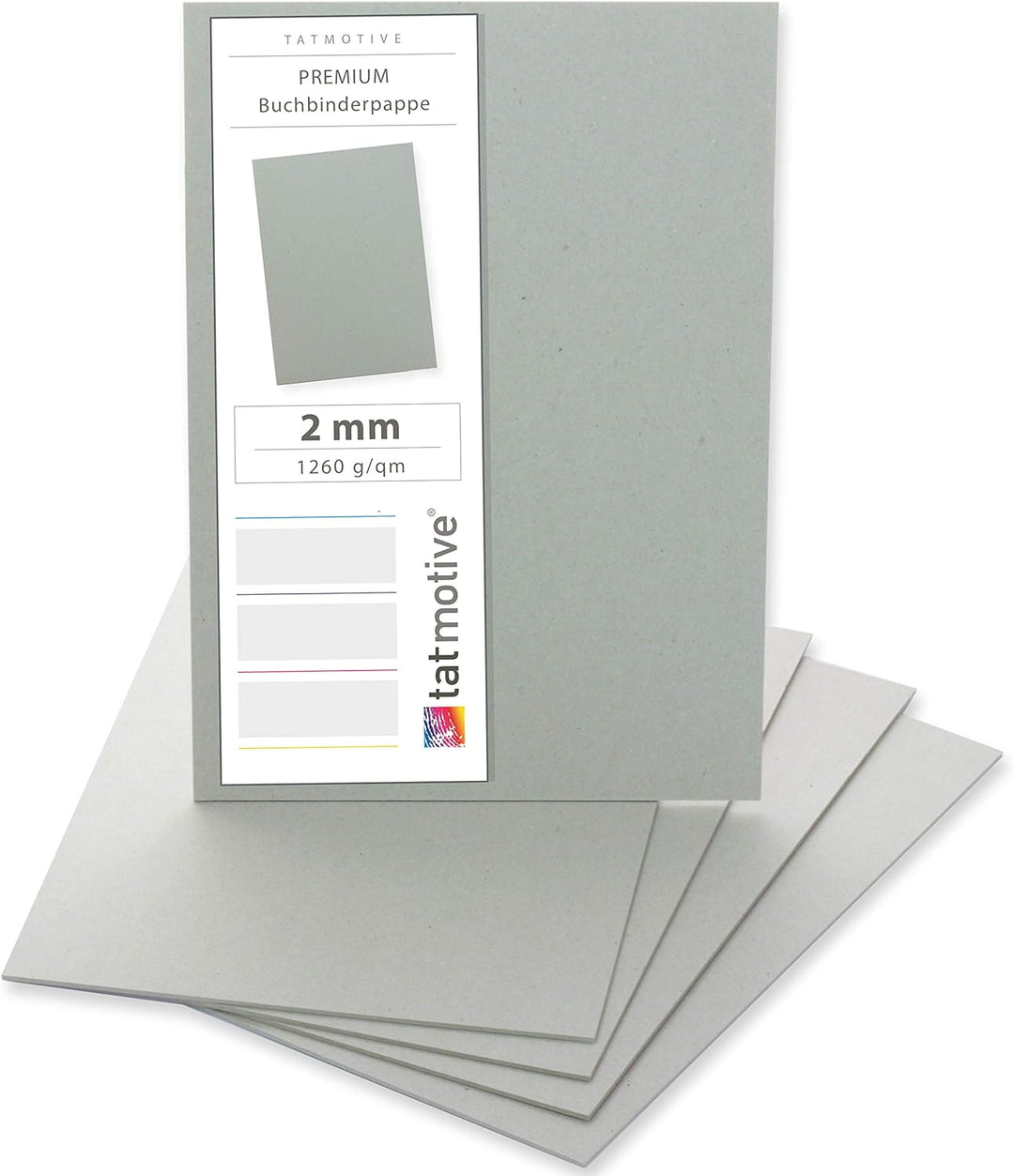 TATMOTIVE PREMIUM Buchbinderpappe 50 Stück DIN A4, 2mm 1260 g/qm Modellbaupappe, Bastelkarton, Graup
