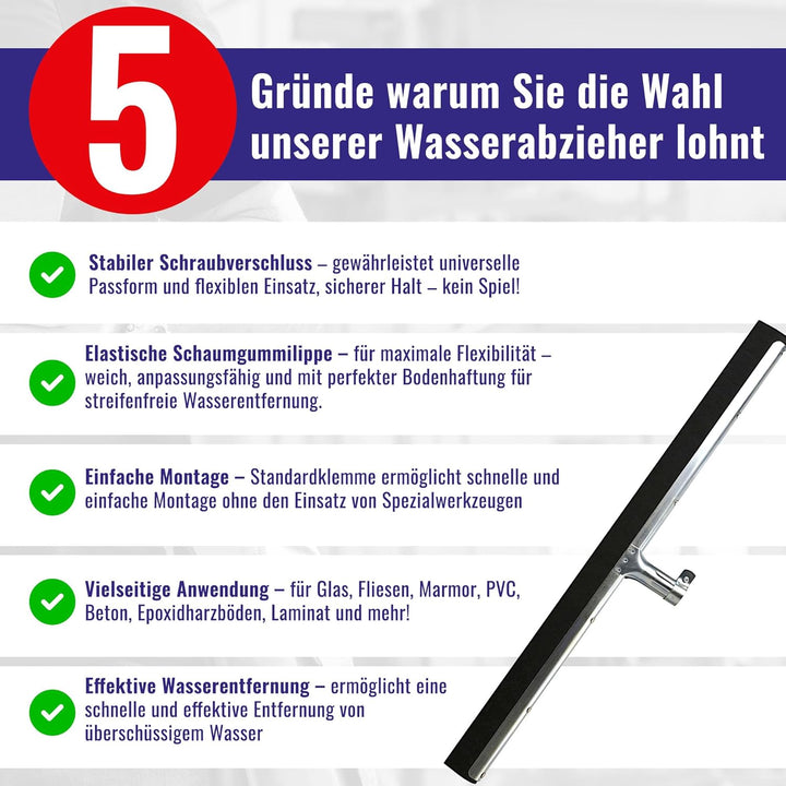 Chle-Mar Wasserschieber Bodenabzieher 45 cm, aus Edelstahl mit Schaumgummi | Abzieher Boden für Inne