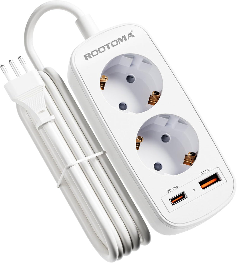 Adapter Italien Steckdose mit PD20W USB Schnellladegerät, Italien Stecker Adapter, 2-Fach Steckdosen