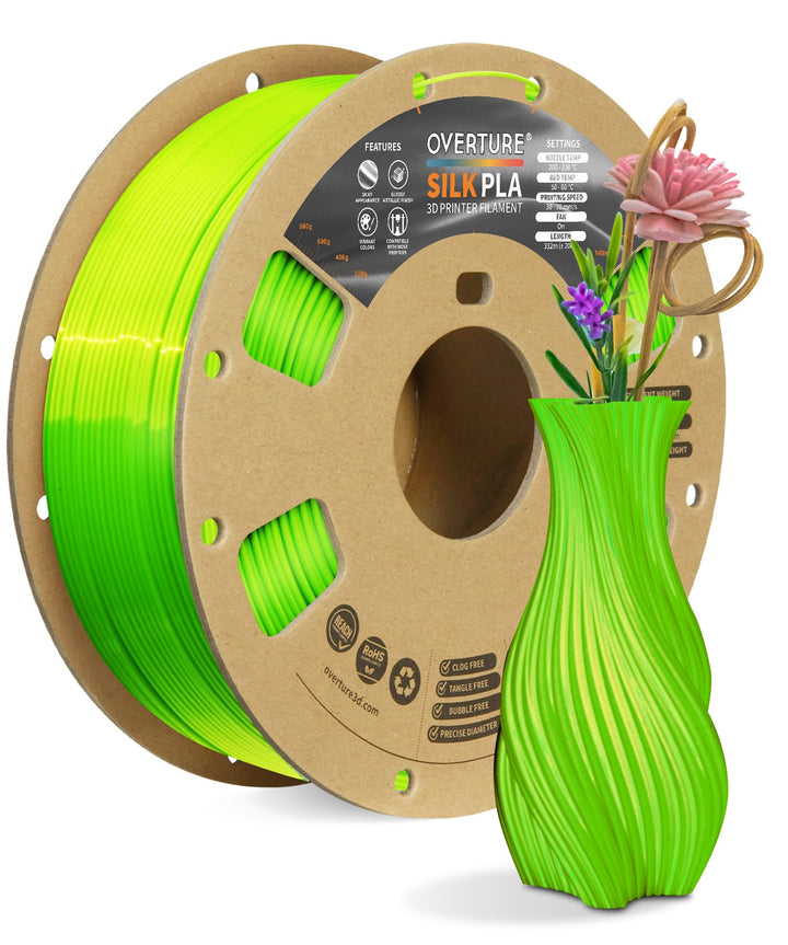 OVERTURE Silk PLA PLA Filament, 1,75 mm Verbrauch, 1 kg Filament (2,2 lbs), Massgenauigkeit 99% Wahr