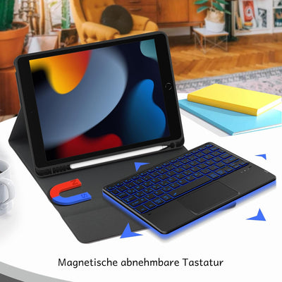 CACOE Hülle Tastatur Kompatibel mit iPad 9. Generation, iPad 10.2 Tastatur mit Touchpad, 7-Farbige B