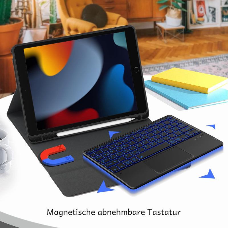 CACOE Hülle Tastatur Kompatibel mit iPad 9. Generation, iPad 10.2 Tastatur mit Touchpad, 7-Farbige B