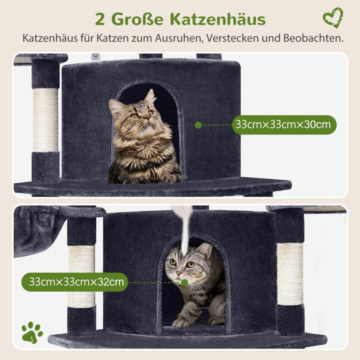 Globlazer Kratzbaum Katzen, Eckkratzbaum Stabil hoch 167 cm mit 2 Sektor Katzenhaus, Gepolsterte Pla