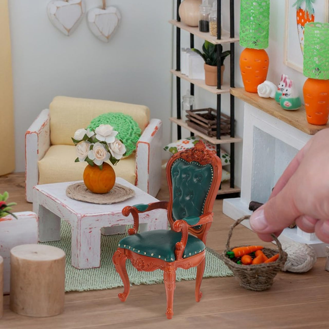 HEMOTON Puppenhaus Stuhl 1:12 Miniatur Möbel Biedermeier Stil Grüner Rückenlehnenstuhl Für Puppenzub