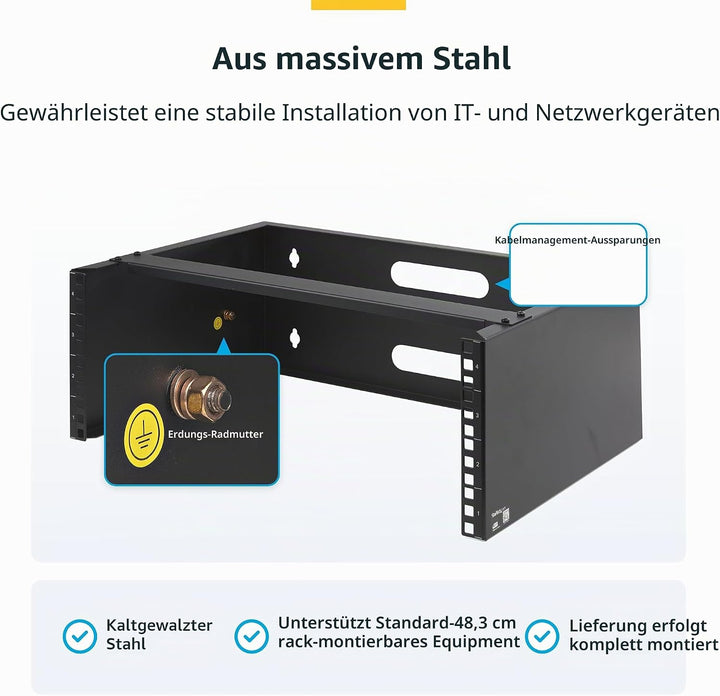 StarTech.com 4HE Wandmontage Rack - 19 Zoll Wandmontage-Netzwerk-Rack - 35cm tief (Low Profile) - Wa