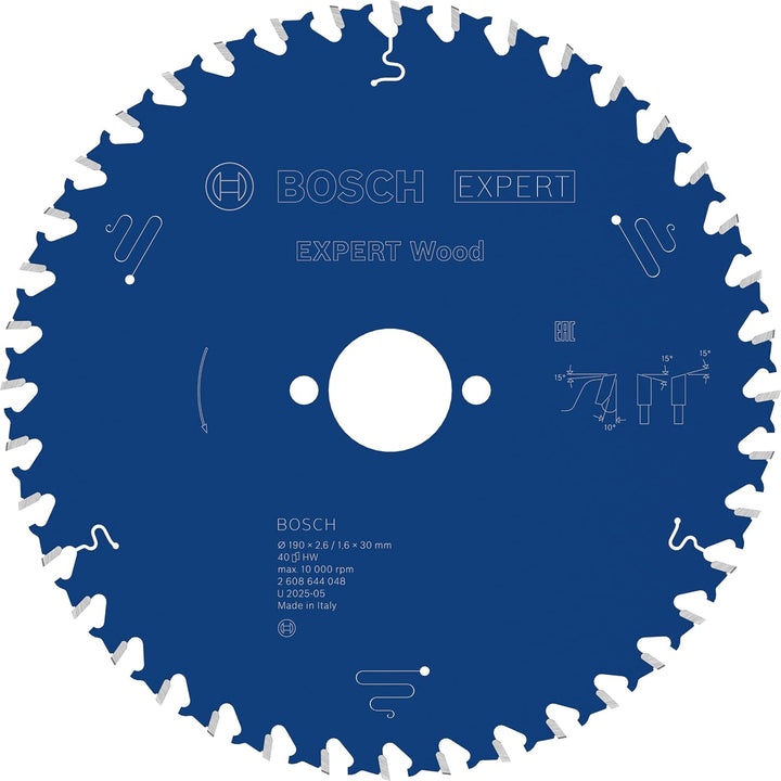 Bosch Professional 1x Kreissägeblatt Expert for Wood (Holz, Sägeblatt Ø 190 x 30 x 2,6 mm, 40 Zähne,