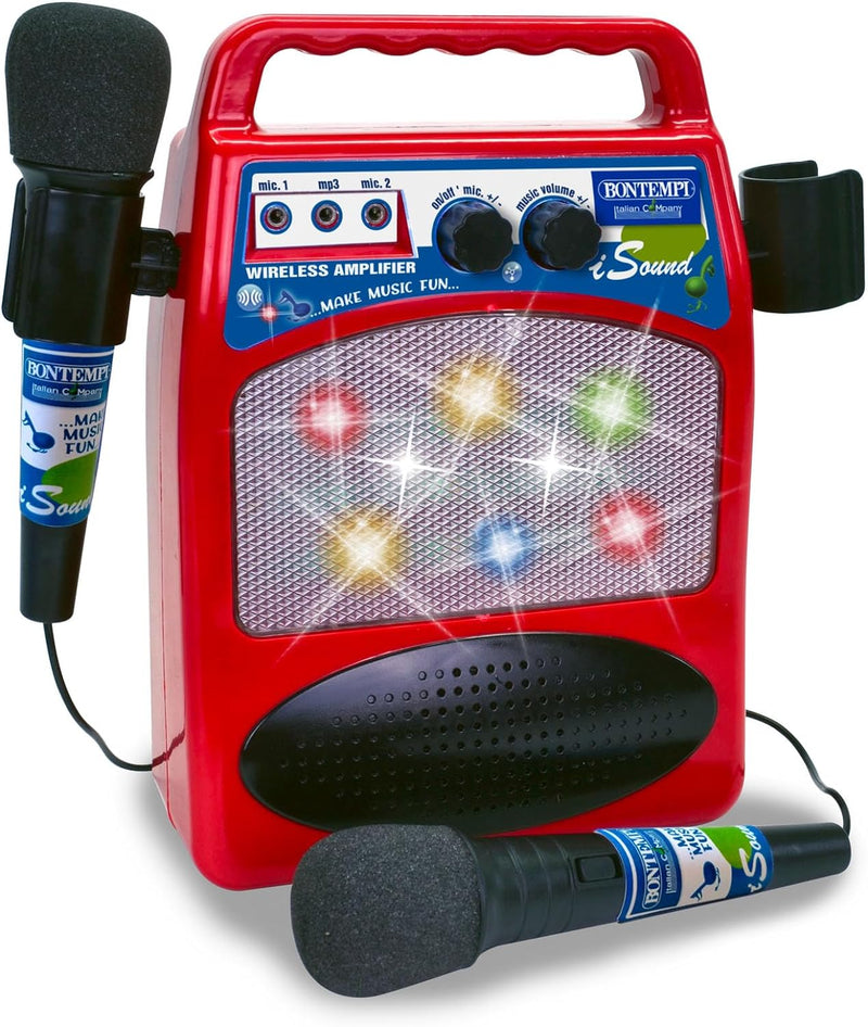 Bontempi 486000 Karaoke Tragbares Bluetooth mit Zwei MP3-Mikrofonen und leuchtenden Effekten 58 x 63